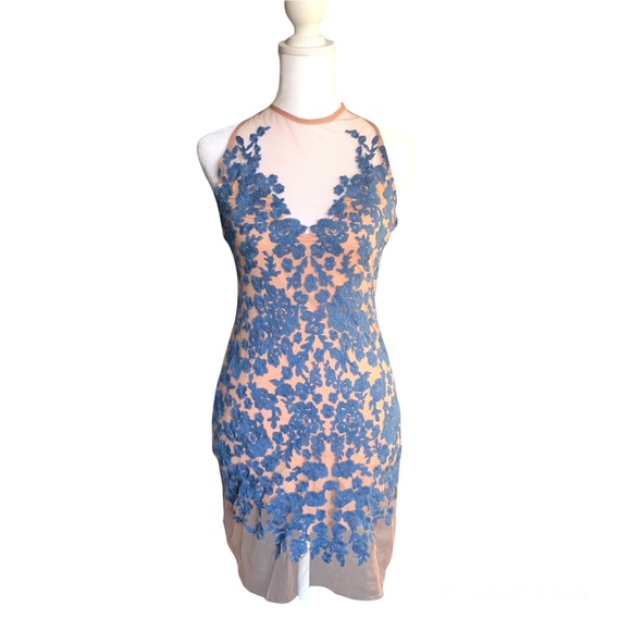 FOR LOVE & LEMONS Luau Halter Mini Dress Blue Periwinkle Size XS - Picture 4 of 11